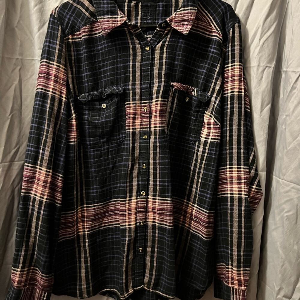 Maurices Navy/Purple/Tan Flannel Shirt